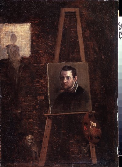 イーゼルでの自画像、1603-04 作： Annibale Carracci