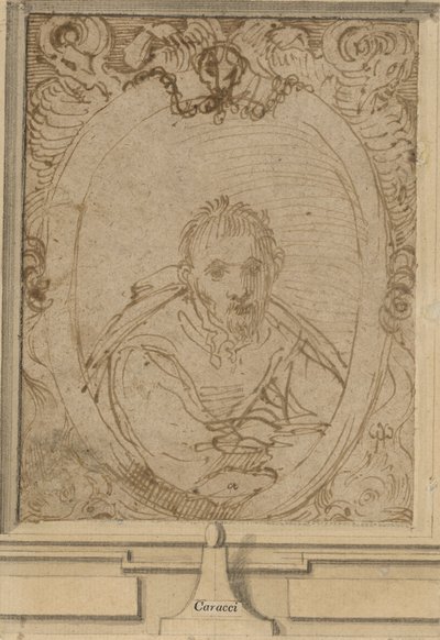 セルフポートレート、c.1580（紙にペンと茶色のインク） 作： Annibale Carracci