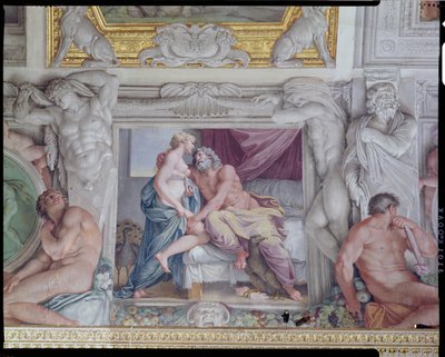 木星とジュノのガレリアディカラッチカラッチホールの詳細、1597-1604年のフレスコ画 作： Annibale Carracci