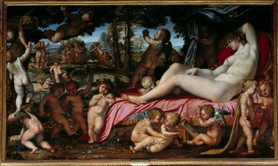 ヴィーナスの眠り Annibale Carracci または Annibal Carrache（1560-1609）の絵画 1602年 日1,9x3,28 m シャンティイ、コンデ美術館 作： Annibale Carracci