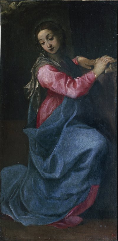 受胎告知の聖母」詳細図 アンニバレ・カラッチ（1560-1609）（Annibal Carrache）作 1587年頃 薄手 150x76 cm ボローニャ ピナコテカ ナツィオナーレ 作： Annibale Carracci
