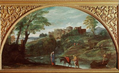 エジプトへの飛行。Annibale Carracci dit Carrache (1560-1609)による絵画。縮小版：122x230cm。イタリア、ローマ、ドリア・パンフィリのガレリア。 作： Annibale Carracci