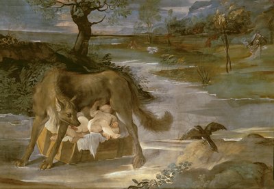ロムルスサイクルの歴史、1590年頃からのオオカミの乳児ロムルスとレムス 作： Annibale Copy Carracci