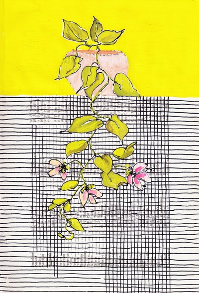 花を咲かせるつる植物の幾何学模様 作： Annick
