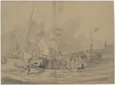 1813 年 11 月 30 日、スヘーフェニンゲンの海岸に到着したウィレム フレデリック王子 作： Anonymous