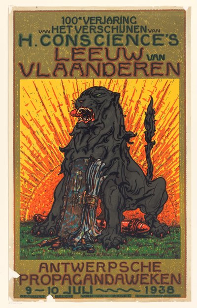 Henri Conscience 著『De Leeuw van Vlaanderen』出版 100 周年記念ポスター H. コンサイエンスのフランダースのライオンの登場から 100 周年 (オブジェクトのタイトル) 作： Anonymous