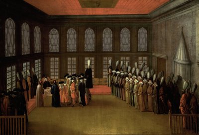 ボスポラス海峡のヤリで大宰相に謁見する大使 (コルネリス・カルコエン大使、1727 年 8 月 12 日) 作： Anonymous