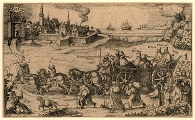 Bedevaart van de verdreven Boheemse en Hongaarse jezuïeten naar het Amsterdamse rasphuis、1619 年 ベーハイム王国とフンゲルン王国から追放されたイエズス会士はウォールファースを聖ラスピーノとポノに / 刑務所でアムステルダムに送った (タイトル 作： Anonymous