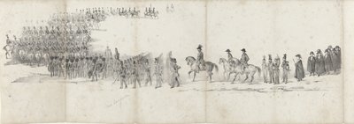 1849 年 4 月 4 日にデルフトで行われた故ウィレム 2 世の葬儀 (1 ページ) 1849 年のウィリアム 2 世の葬列の連続した 5 枚のシート (シリーズ タイトル) 作： Anonymous