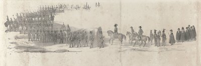 1849 年 4 月 4 日にデルフトで行われた故ヴィレム 2 世の葬儀 (2 ページ) 1849 年のウィリアム 2 世の葬列の連続した 5 枚のシート (シリーズ タイトル) 作： Anonymous