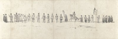 1849 年 4 月 4 日にデルフトで行われた故ウィレム 2 世の葬儀 (3 ページ) 1849 年のウィリアム 2 世の葬列の連続した 5 枚のシート (シリーズ タイトル) 作： Anonymous