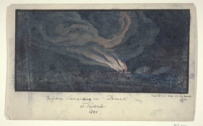 中部ジャワの風景での火災、1825 サマランとダマックの間 / 1825 年 9 月 13 日 (オブジェクトのタイトル) 作： Anonymous