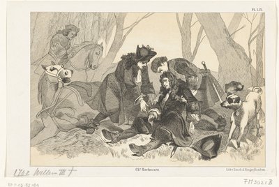 1702 年の狩猟パーティー中のウィリアム 3 世の致命的な落下 作： Anonymous