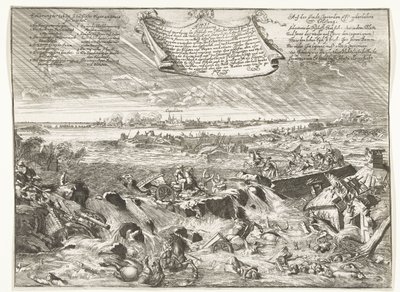 Coevorden近くのDijkdoorbraak、1673年 ミュンスター司教の布告により、どのように、どのような形をとったかを示す (...) (オブジェクトのタイトル) 作： Anonymous