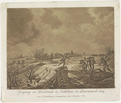 ケディケムの堤防決壊、1809 年 Ysgang and Doorbraak te Kedichem in Louwmaand 1809 (オブジェクトのタイトル) 作： Anonymous