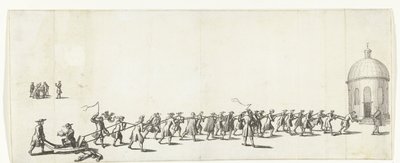 ドミニクスは、1683年から1684年まで、ラウンドルーテル教会に手押し車で引っ張られています 作： Anonymous
