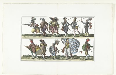 1580 年頃、アントワープのファッションに合わせて制服を着た 11 人の武装した市民の二重プレート ブルジョワ・ダンヴェール、スー・レ・アームズ（スイート）（オブジェクトのタイトル） 作： Anonymous