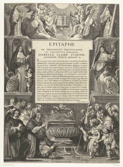 Epitaaf voor Isabella Clara Eugenia、1633 オーストリアのイザベラ、クレア、ユージェニー、スペインのインファンタなど、最も高く、最も強力で、最も8月のプリンセスの碑文。 (オブジェクトのタイトル) 作： Anonymous