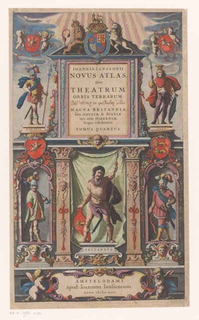 5 つの人口集団を擬人化したファサード タイトルページ: Johannes Janssonius, Novus atlas, Sive theatrum (...) Tomus quartus, 1646 作： Anonymous