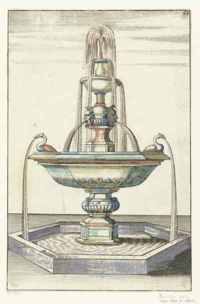 3つの水盤からなる噴水 Architectura Curiosa Nova (シリーズタイトル) 作： Anonymous