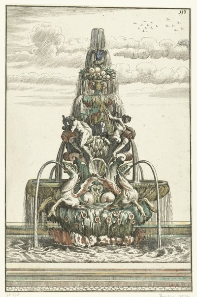 ピラミッド型の噴水 Architectura Curiosa Nova (シリーズタイトル) 作： Anonymous