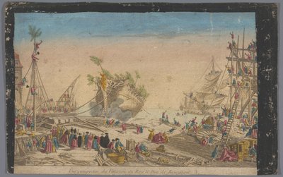 1751 年 10 月 20 日に沈没するブルゴーニュ公の船とロシュフォールの港の眺め ヴュー・パースペクティブ・デュ・ヴァイソー・デュ・ロイ・ル・デュク・ド・ブルゴーニュ (オブジェクトのタイトル) 作： Anonymous