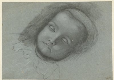 ベッドに横たわっている死んだ子供の頭 作： Anonymous