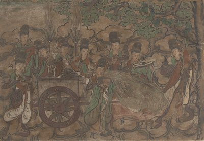 Xiwangmu と侍女を描いた額入り壁画 作： Anonymous