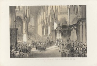 1849 年 5 月 13 日、アムステルダムの新教会での HM 国王ウィレム 3 世の就任式 (オブジェクトのタイトル) 作： Anonymous