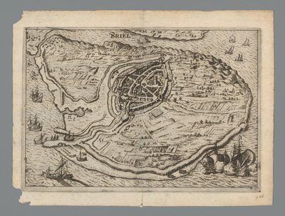 フォールン島の地図とブリーレの地図、1572 年 Briel (オブジェクトのタイトル) 作： Anonymous