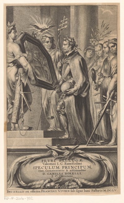 King は Justice and Faith によって反映されます タイトルページ: Petrus Belluga and Camillo Borello, Speculum principum, 1655 作： Anonymous