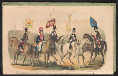 アムステルダム、デルフト、ライデンの儀仗兵の衣装と旗、1840～1842年 IV. グループ (オブジェクトのタイトル) 作： Anonymous