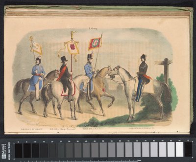 ベルヘン オプ ゾーム、ブレダ、スヘルトーヘンボスの儀仗兵の衣装と旗、1840～1842 年 I. グループ (オブジェクトのタイトル) 作： Anonymous