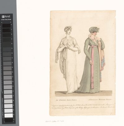 La Belle Assemblée、1807 年 3 月 1 日、No. 14: イブニング ボール ドレス / パリの冬のドレス 作： Anonymous