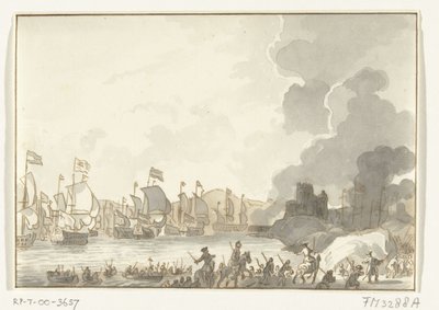 1702年、カディスにイギリスとオランダの艦隊が上陸 作： Anonymous