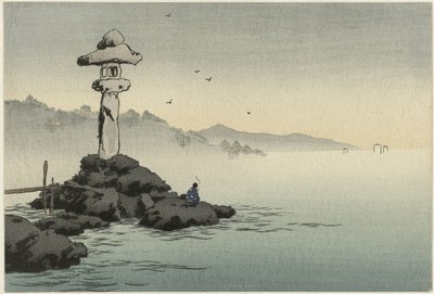 海岸の岩の上の提灯 作： Anonymous