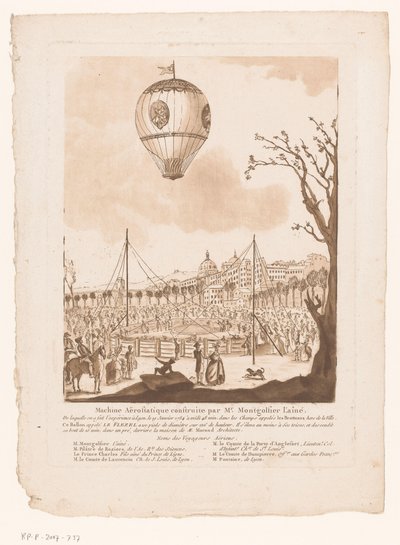 Luchtballon, Le Flezel, van Joseph-Michael Montgolfier the Elder buten Lyon モンゴルフィエ長老が作ったエアロスタティック マシン (オブジェクトのタイトル) 作： Anonymous