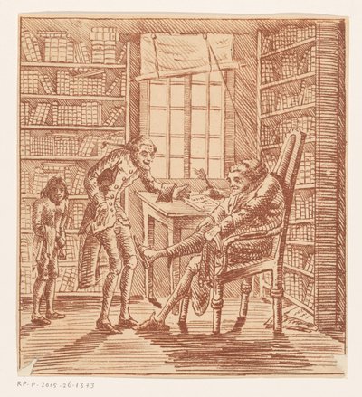 書斎に 2 人の使用人を持つ男 作： Anonymous