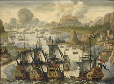 ビーゴ湾の海戦、1702 年 10 月 23 日。 スペイン継承戦争のエピソード 作： Anonymous