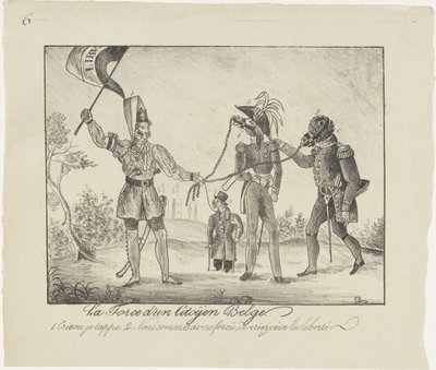 反抗的なベルギー人がオランダ人をチェーンに留めている、1830 ラ・フォース・ダウ・シトイエン・ベルジュ（オブジェクトのタイトル） 作： Anonymous