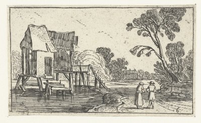 高床式の建物がある川沿いの小道 Esaias van de Velde (連載タイトル) 後の風景 作： Anonymous