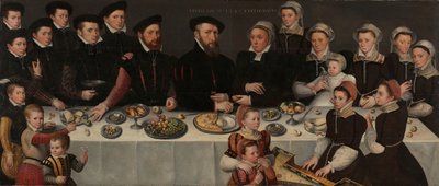 ピエール ド ムシュロン (1508-67)、妻のイザボー ド ジェルビエ、18 人の子供、娘婿のアラール ド ラ デール、最初の孫 作： Anonymous