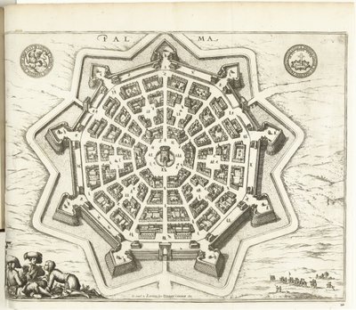 Plattegrond van Palmanova、1726 パルマ (オブジェクトのタイトル) ヨーロッパ、アジア、アフリカ、アメリカの勢力 (...) フランスとスペインの海岸の地図 (オブジェクトのシリーズ タイトル) 作： Anonymous