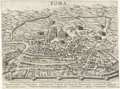 ロヨラのイグナチオの土台を示すローマの地図 Vita beati patris Ignatii Loyolae (シリーズタイトル) ロヨラのイグナチオの生涯の情景（シリーズタイトル） 作： Anonymous