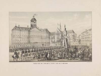 1861 年 4 月 9 日、アムステルダムでの H.M. ウィレム 3 世の厳粛な入場 (オブジェクトのタイトル) 作： Anonymous