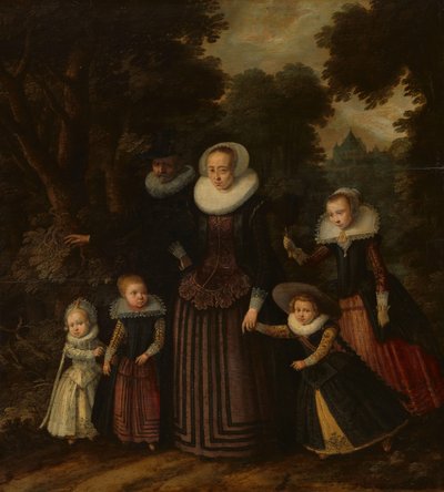カップルと 4 人の子供の肖像 作： Anonymous