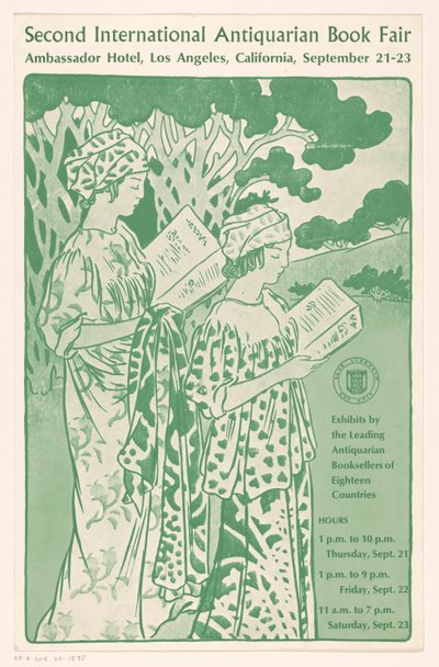 Reclamebiljet voor de Second International Antiquarian Book Fair te Los Angeles 第 2 回国際古本博覧会 (オブジェクトのタイトル) 作： Anonymous
