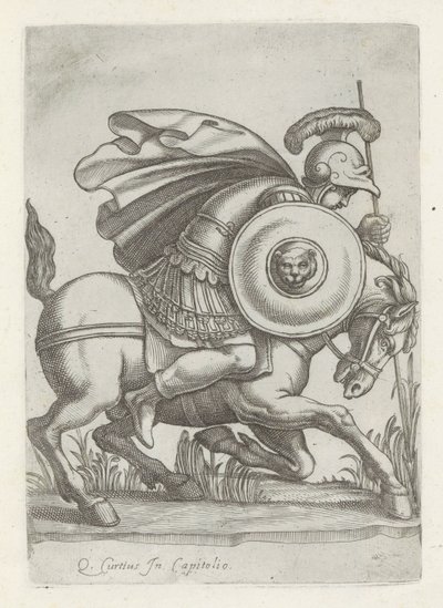 Relief met de daad van Marcus Curtius ローマのアンティーク彫刻（シリーズタイトル） 公共の場所で見られるローマ市の古代の彫像のアイコン (シリーズ タイトル) 作： Anonymous