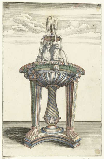 大きな三脚の丸い洗面器 Architectura Curiosa Nova (シリーズタイトル) 作： Anonymous
