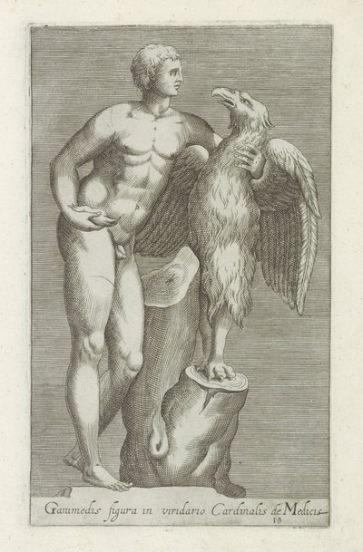Sculptuur van Jupiter als adelaar met Ganymedes メディチ枢機卿の緑の庭のガニメデの図 (オブジェクトのタイトル) ローマのアンティーク彫刻（シリーズタイトル） 公共の場所で見られるローマ市の古代の彫像のアイコン (シリーズ タイトル) 作： Anonymous